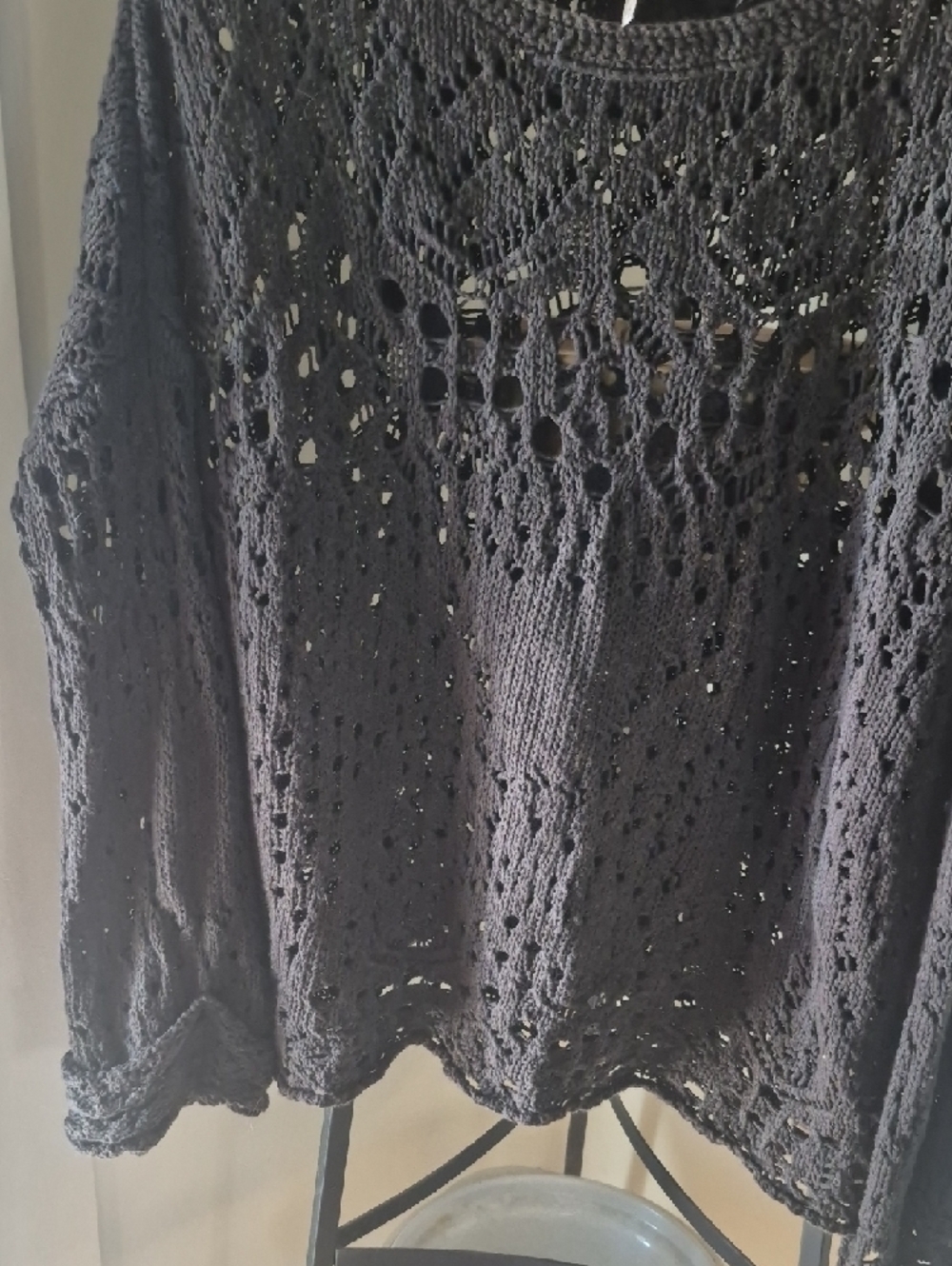 Free People Black Openwork Scoopneck Crochet Sweater - Picture 5 of 11